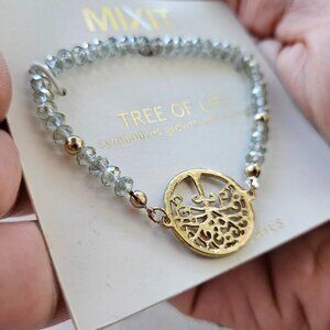 MIXIT Bracelet THE TREE OF LIFE Crystal Accent Gold Tone Stretched Wristband New